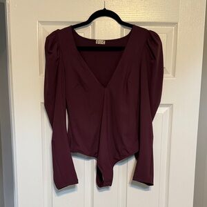 Free People Deep Burgundy Long Sleeve Bodysuit